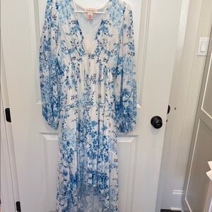 Flying Tomato White Dress with Blue Floral Print